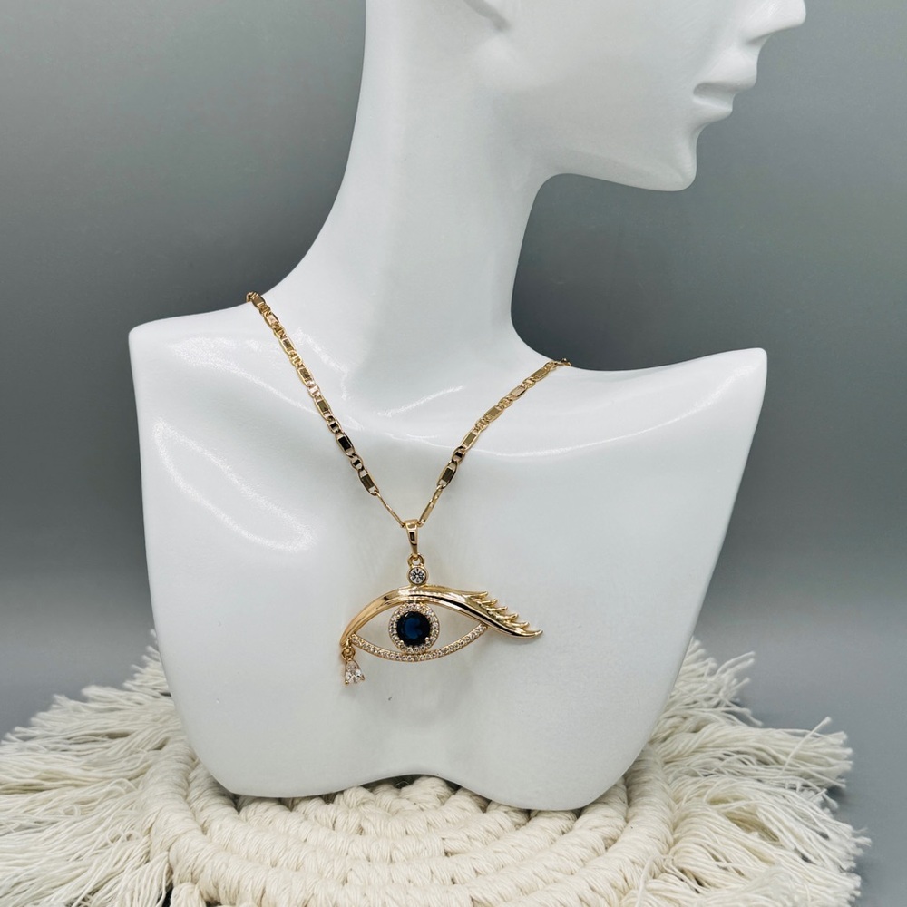 Navy blue eye necklace 18k laminated gold - Picture 3 of 6